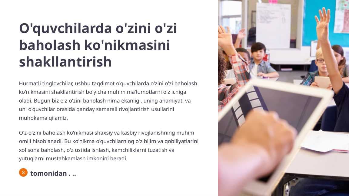 O'quvchilarda o'zini o'zi baholash ko'nikmasini shakllantirish