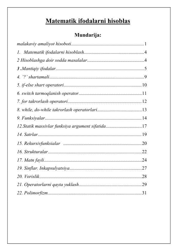 Matematik ifodalarni hisoblash