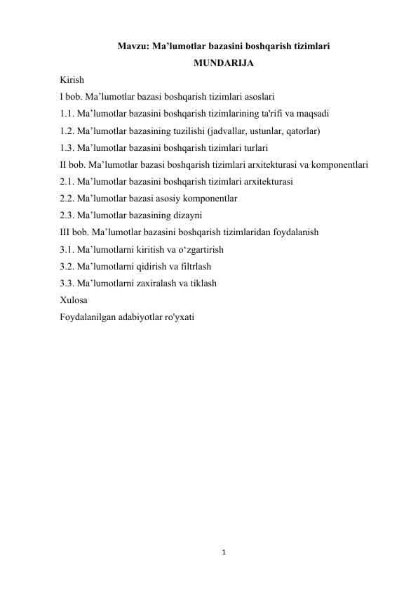 Ma’lumotlar bazasini boshqarish tizimlari