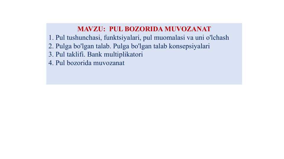 PUL BOZORIDA MUVOZANAT