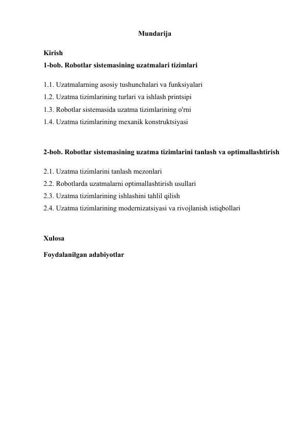 Robotlar sistemasining uzatmalari tizimlari