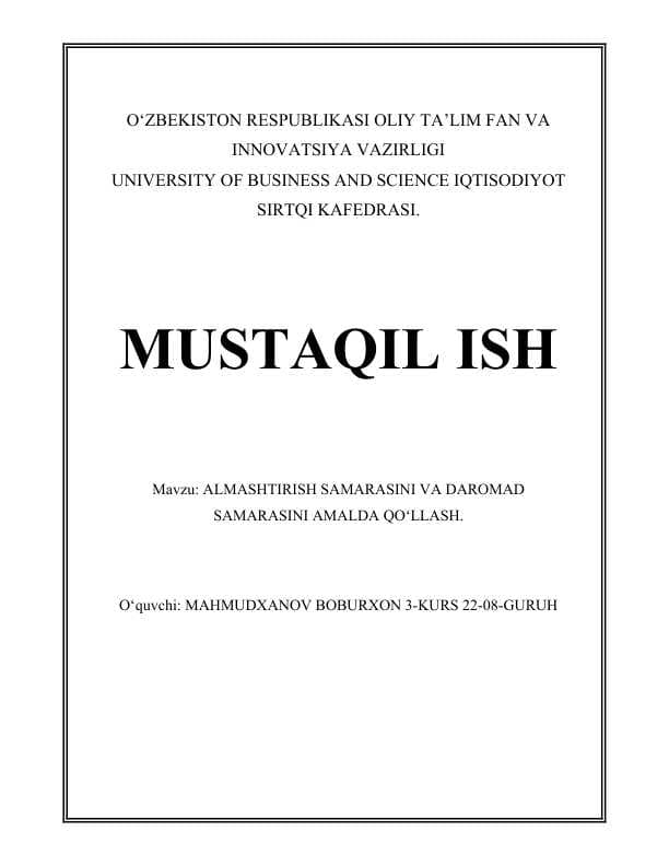 ALMASHTIRISH SAMARASINI VA DAROMAD SAMARASINI AMALDA QOʻLLASH.docx