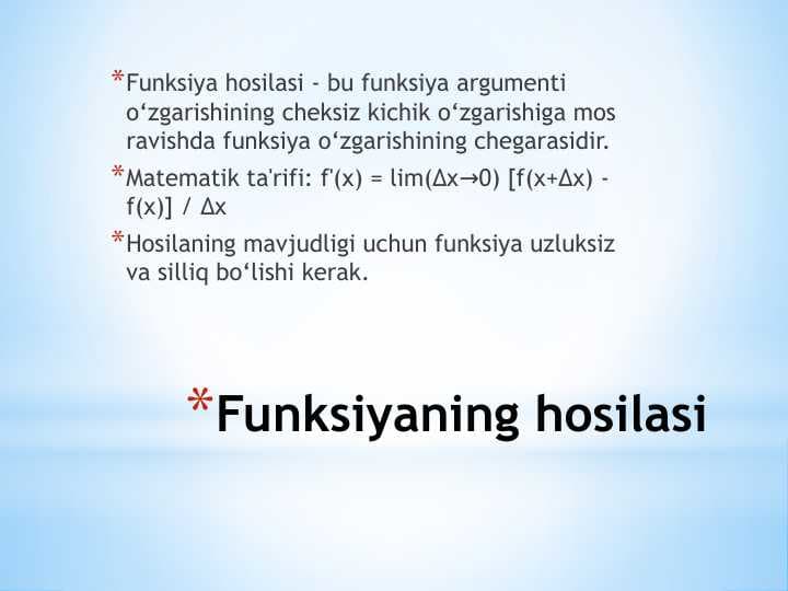 Funksiyaning hosilasi