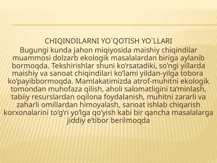 CHIQINDILARNI YO`QOTISH YO`LLARI