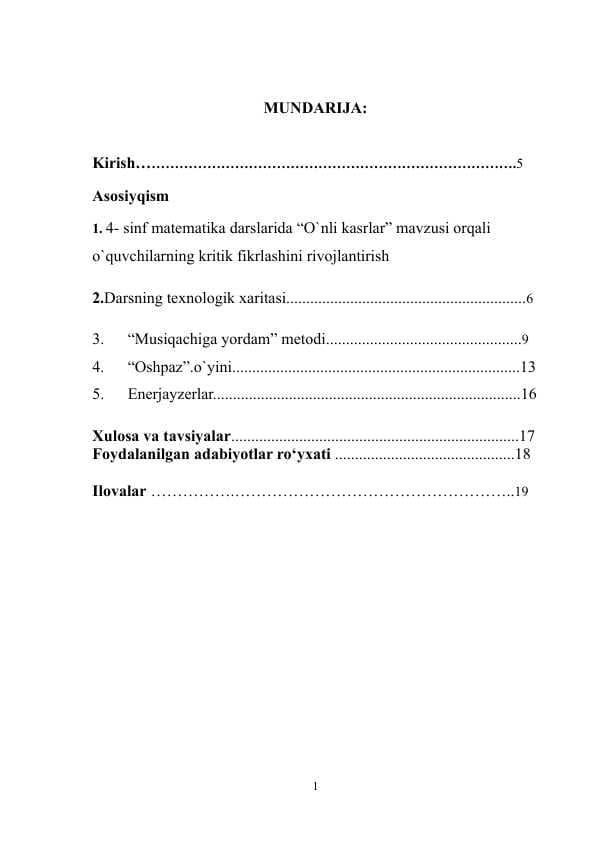 4- sinf matematika darslarida “O`nli kasrlar” mavzusi orqali o`quvchilarning kritik fikrlashini rivojlantirish