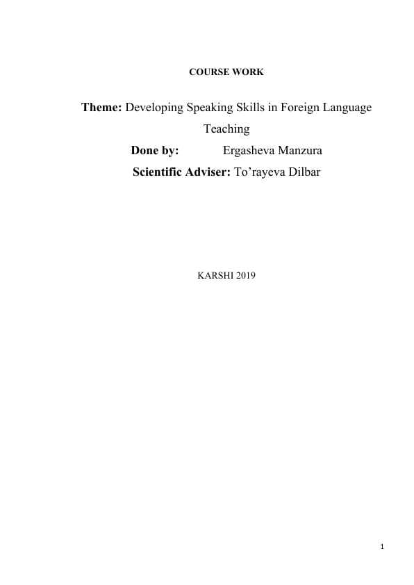 Developing Speaking Skills in Foreign Language Teaching