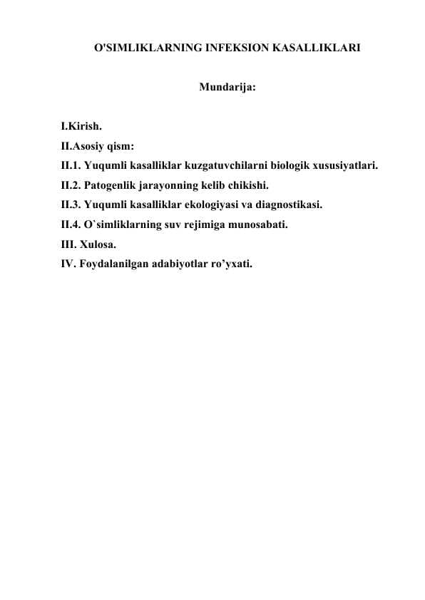 O'SIMLIKLARNING INFEKSION KASALLIKLARI