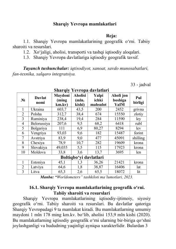 Sharqiy Yevropa mamlakatlari KURS ISHI