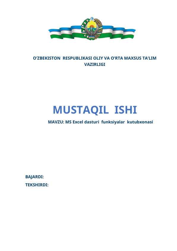 MS Excel dasturi  funksiyalar  kutubxonasi
