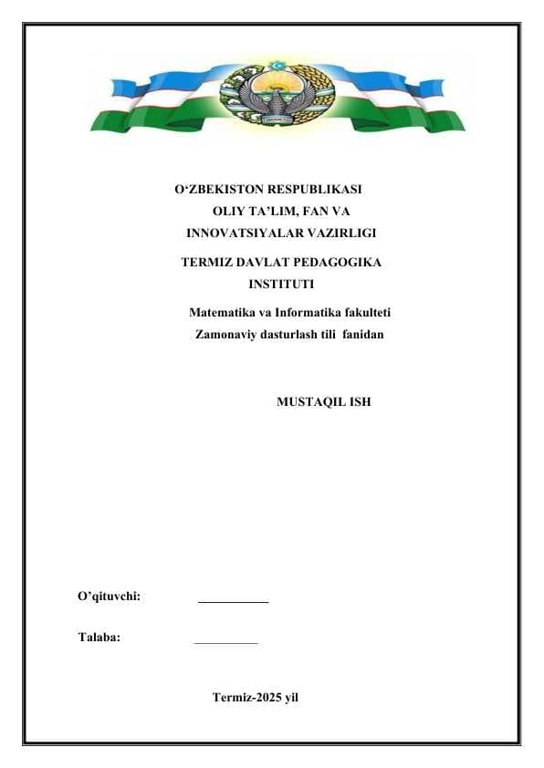 Python dasturlash tili. Xususiyatlari va Imkoniyatlari