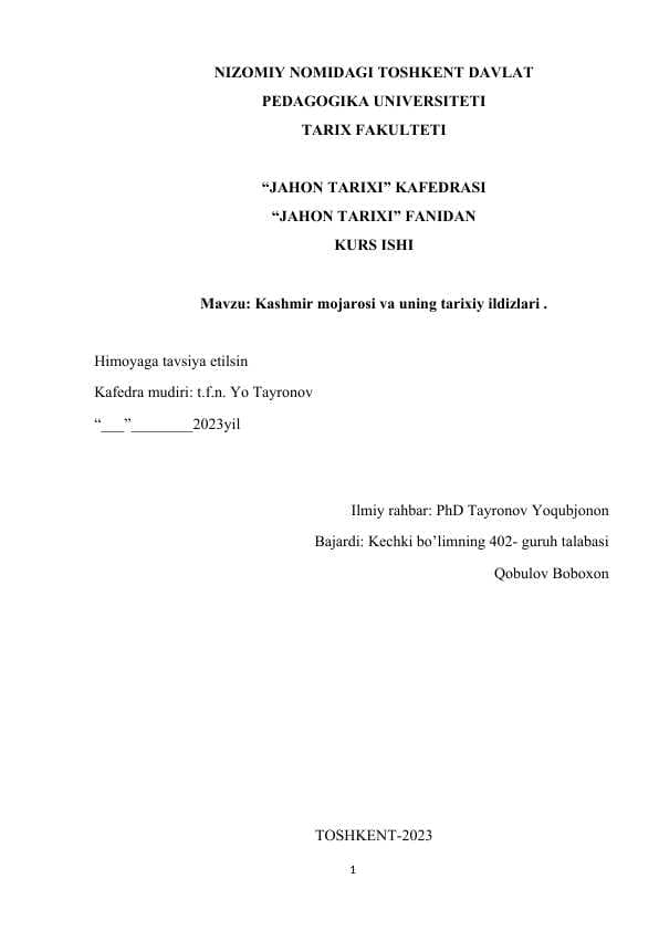 Kashmir mojarosi va uning tarixiy ildizlari