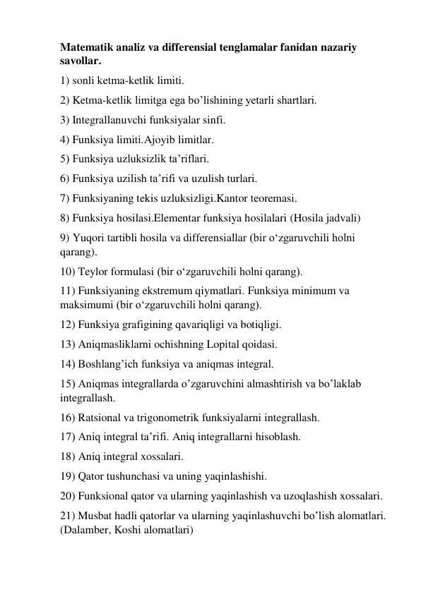 Atestatsiya  2025 savollari baza
