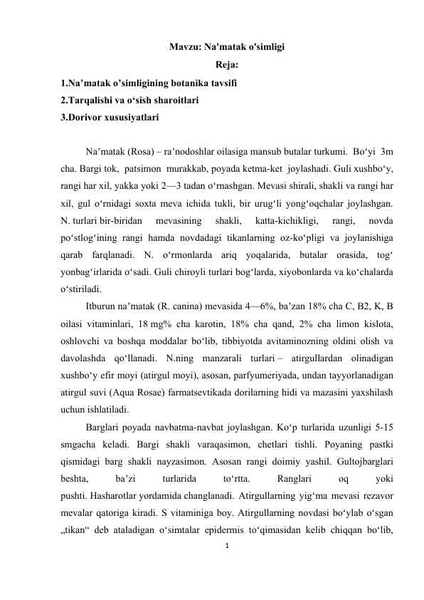 Referat Na'matak o'simligi