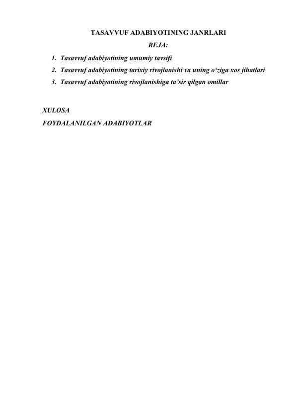 TASAVVUF ADABIYOTINING JANRLARI