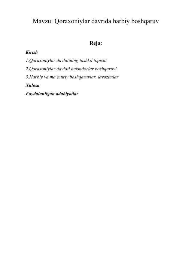 Qoraxoniylar davrida harbiy boshqaruv