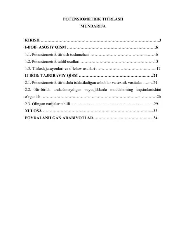 POTENSIOMETRIK TITRLASH