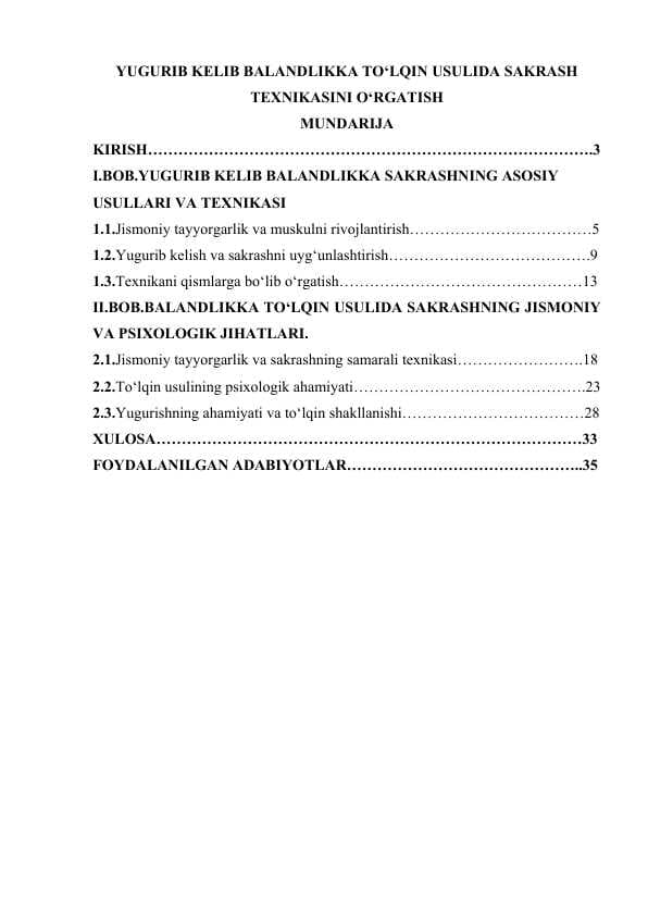 YUGURIB KELIB BALANDLIKKA TO‘LQIN USULIDA SAKRASH TEXNIKASINI O‘RGATISH
