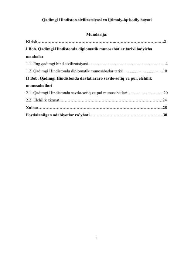 Qadimgi Hindiston sivilizatsiyasi va ijtimoiy-iqtisodiy hayoti