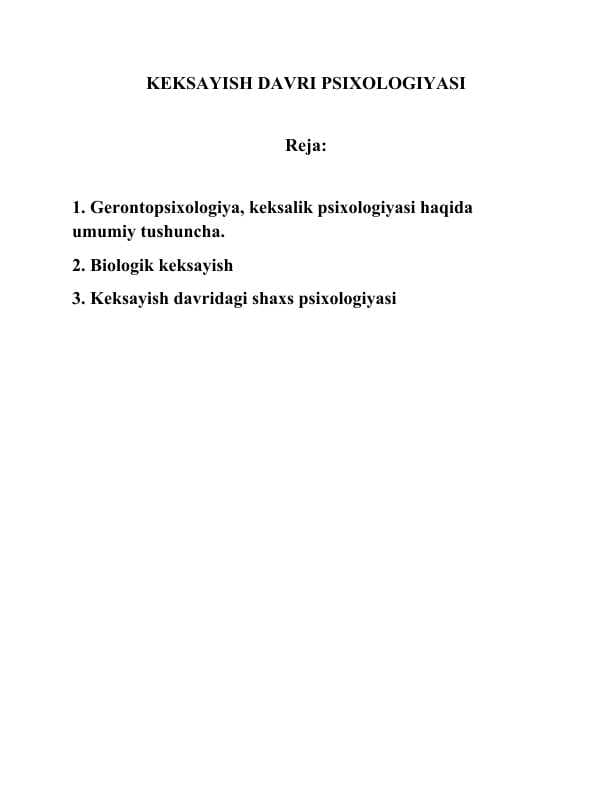 KEKSAYISH DAVRI PSIXOLOGIYASI