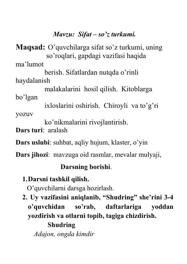Sifat – so’z turkumi.