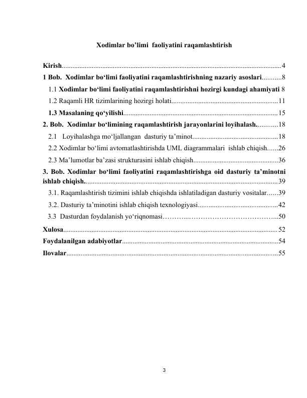 Xodimlar bo‘limi faoliyatini raqamlashtirish