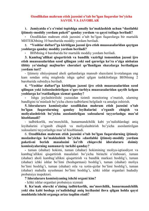 IHMA SAVOL VA JAVOBLAR