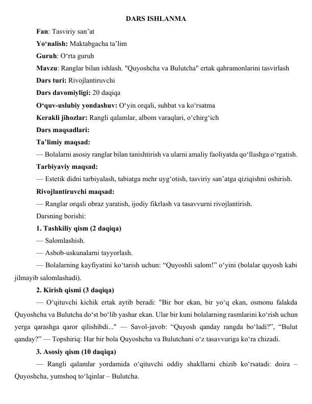 dars ishlanma tasviriy faoliyat