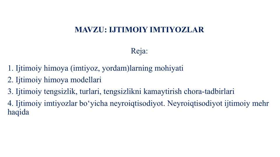 IJTIMOIY IMTIYOZLAR