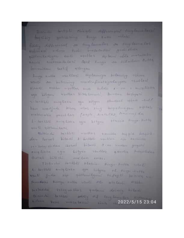 Diferensial tenglamalar deadline
