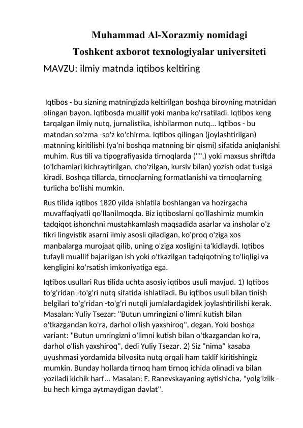 ilmiy matnda iqtibos keltirish