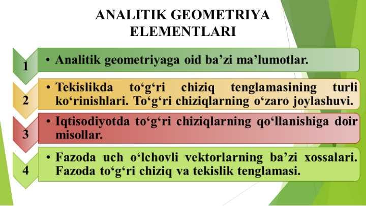 ANALITIK GEOMETRIYA ELEMENTLARI