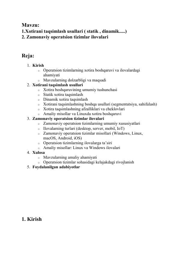 Xotirani taqsimlash usullari