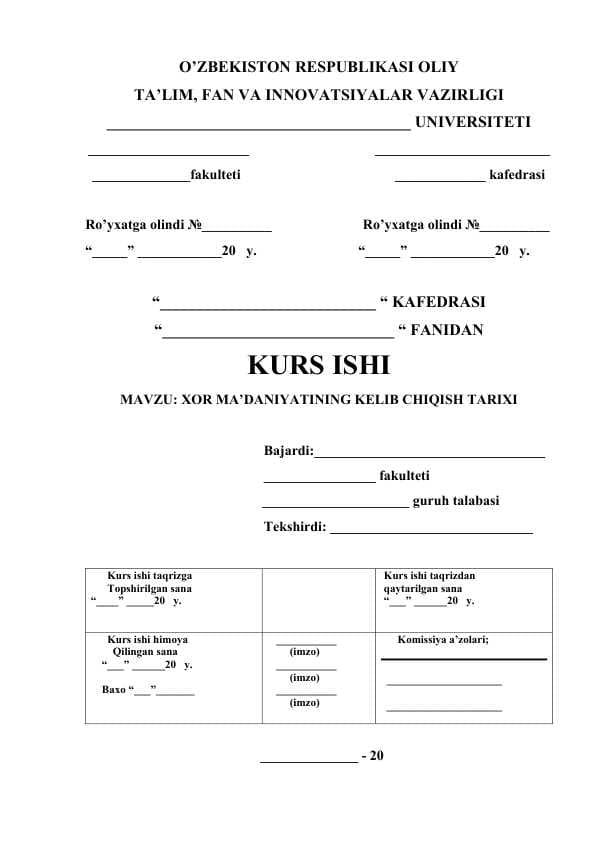 XOR MA’DANIYATINING KELIB CHIQISH TARIXI