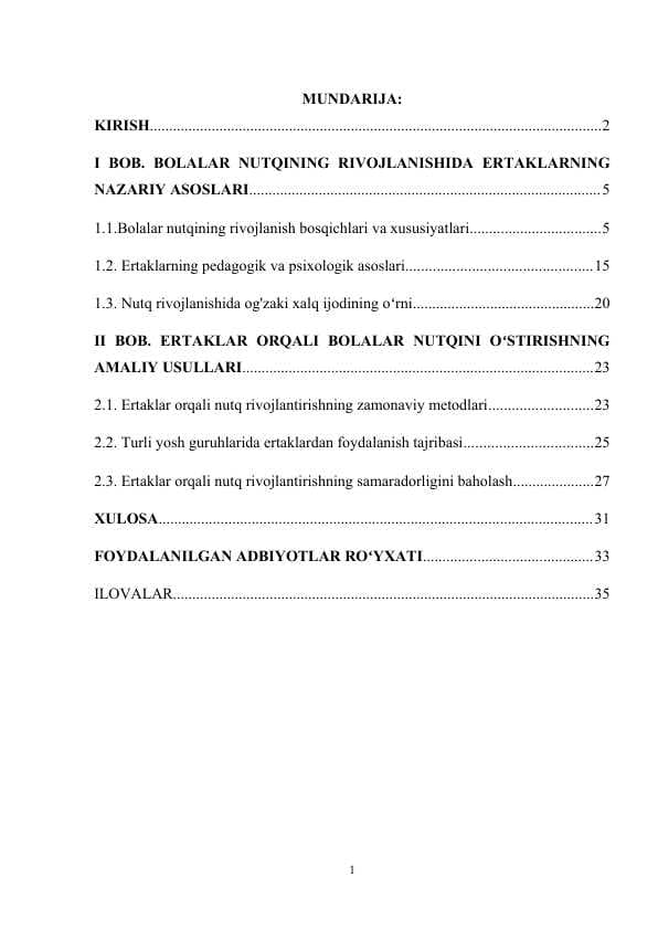 BOLALAR NUTQINING RIVOJLANISHIDA ERTAKLARNING ROLI
