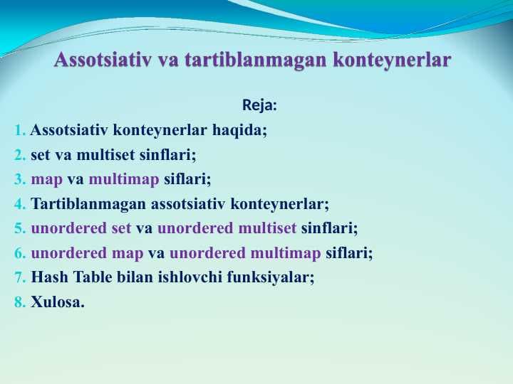 Assotsiativ va tartiblanmagan konteynerlar
