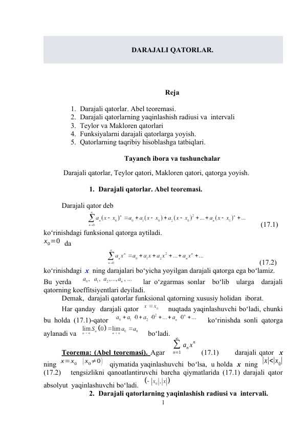 DARAJALI QATORLAR.