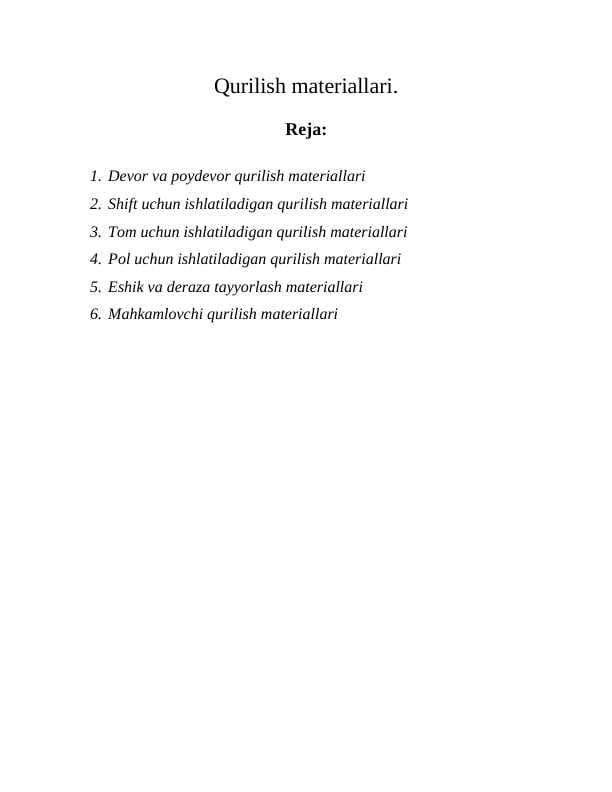 Qurilish materiallari.