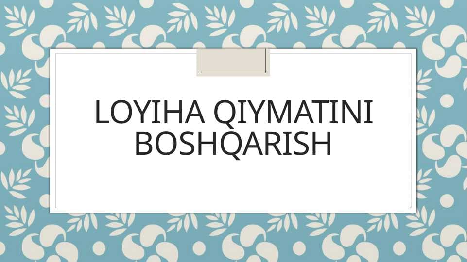 Loyiha qiymatini boshqarish