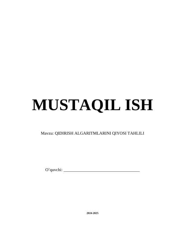 QIDIRISH ALGARITMLARINI QIYOSI TAHLILI