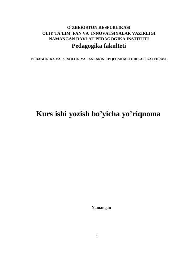 Kurs ishi yozish bo’yicha yo’riqnoma