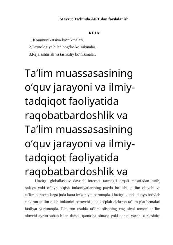 Ta’limda AKT dan foydalanish