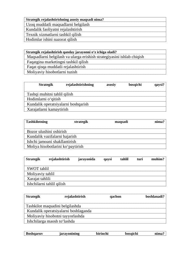 Strategik rejalashtirish test