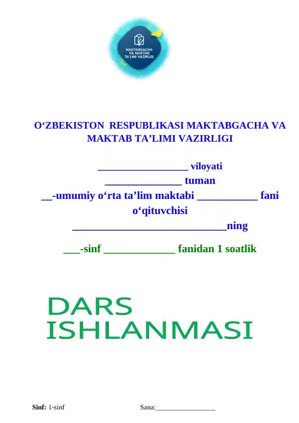 Hashoratlar 1-sinf dars ishlanma