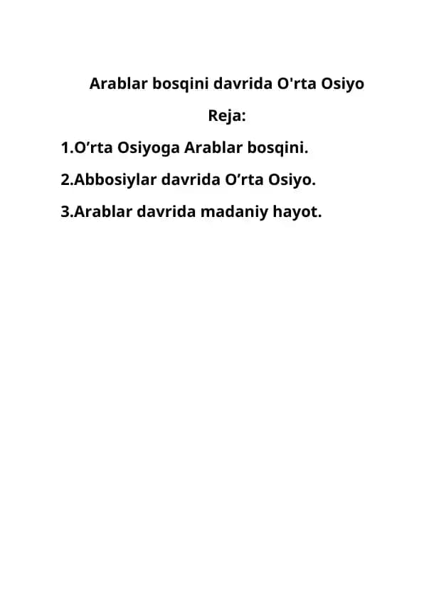 Arablar bosqini davrida O'rta Osiyo