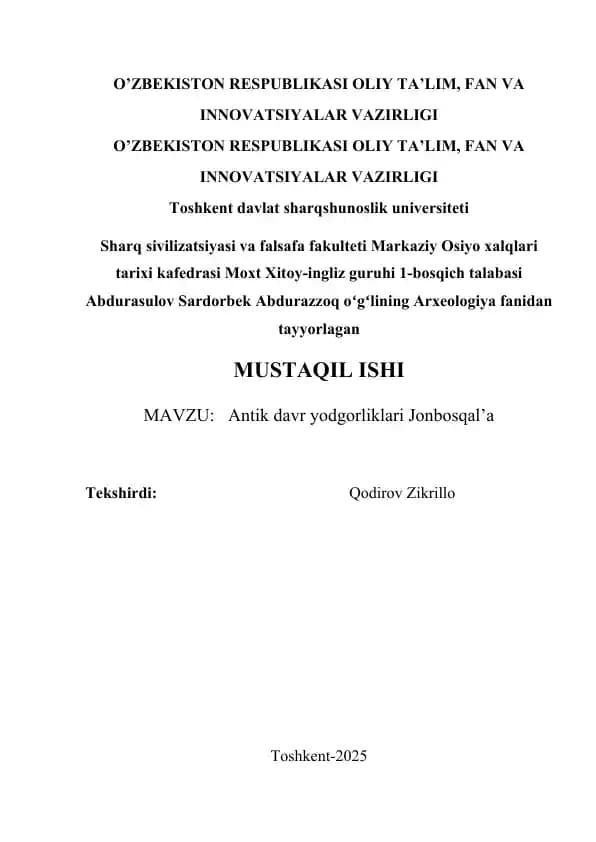 Antik davr yodgorliklari Jonbosqal’a