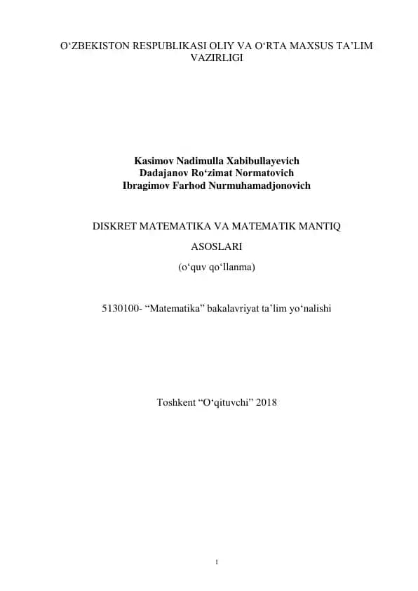 DISKRET MATEMATIKA VA MATEMATIK MANTIQ ASOSLARI