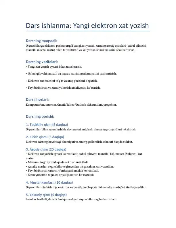 Dars ishlanma: Yangi elektron xat yozish