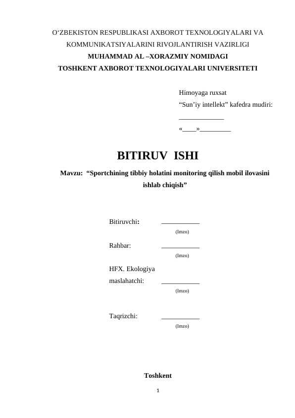Sportchining tibbiy holatini monitoring qilish