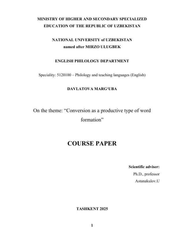 Course Paper on "Conversion as a Productive Type of Word Formation"