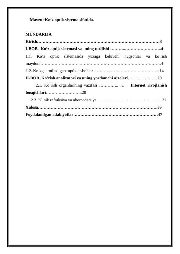 Ko’z optik sistema sifatida.